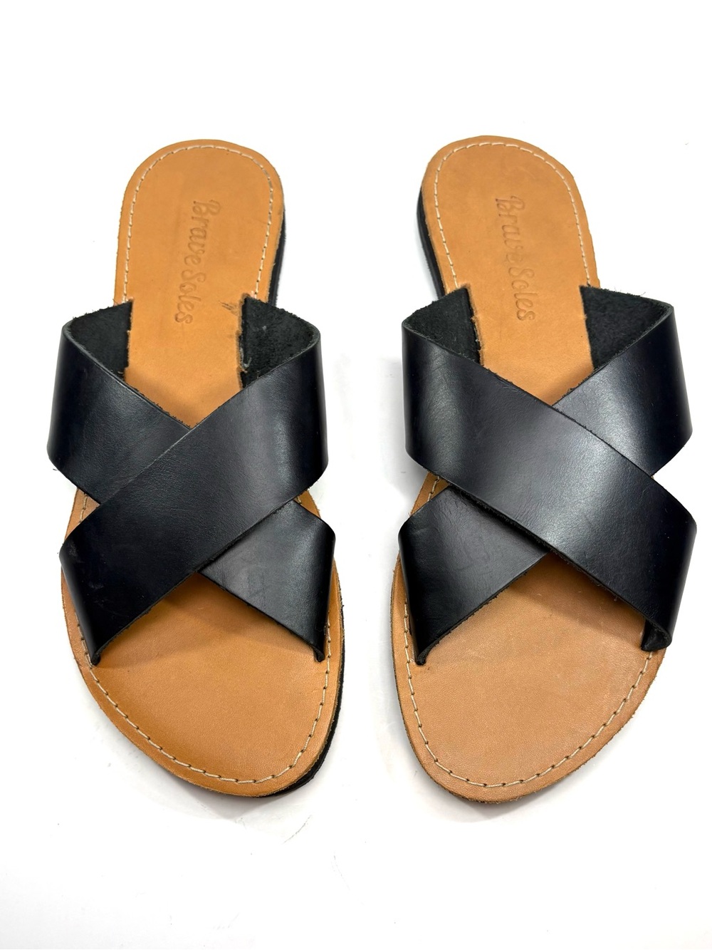Brave Soles Black Leather Slide Sandals | 10